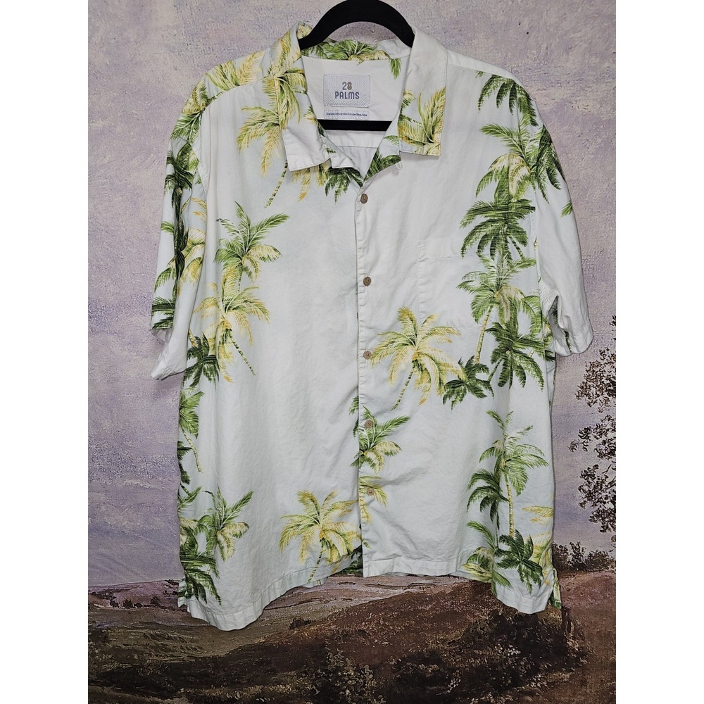 28‎ Palms Hawaiian Shirt Mens Beige Floral Button Down Short Sleeve Sz XXL